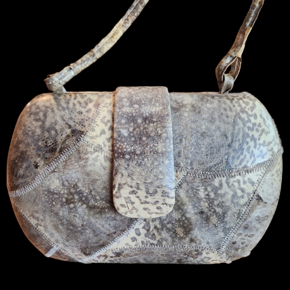 Vintage PATCHWORK Exotic Gray LEATHER Shoulder Bag EUC - Picture 7 of 16